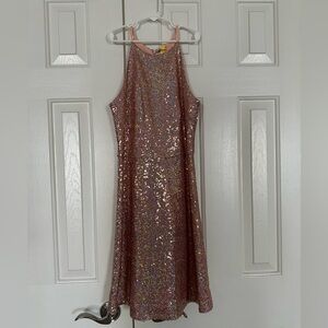 Aqua Sparkling Sequin Midi Dress in Pink